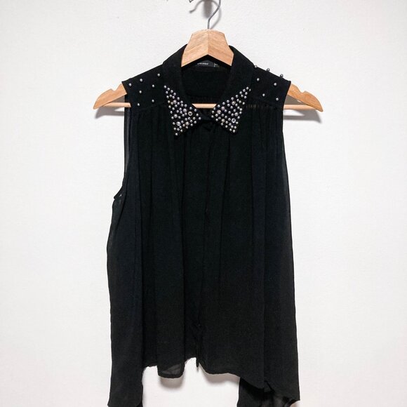 Jewel Collar Button-up Sleeveless Sheer Shirt - Picture 14 of 14